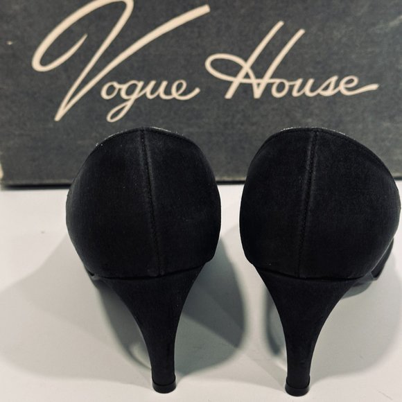 Vintage 50s VOGUE HOUSE Heels Pumps Shoe Black Textured Fabric with Box Sz 8.5 N - Picture 5 of 13